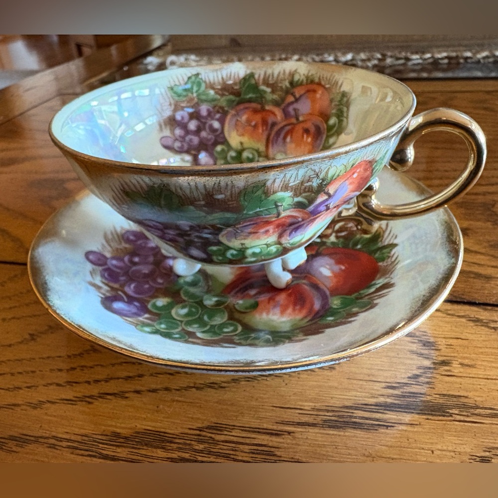 Vintage Fruit Motif Teacup and Saucer